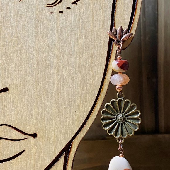 Mookaite Sunstone Flower Statement Copper Earrings - Picture 8 of 8